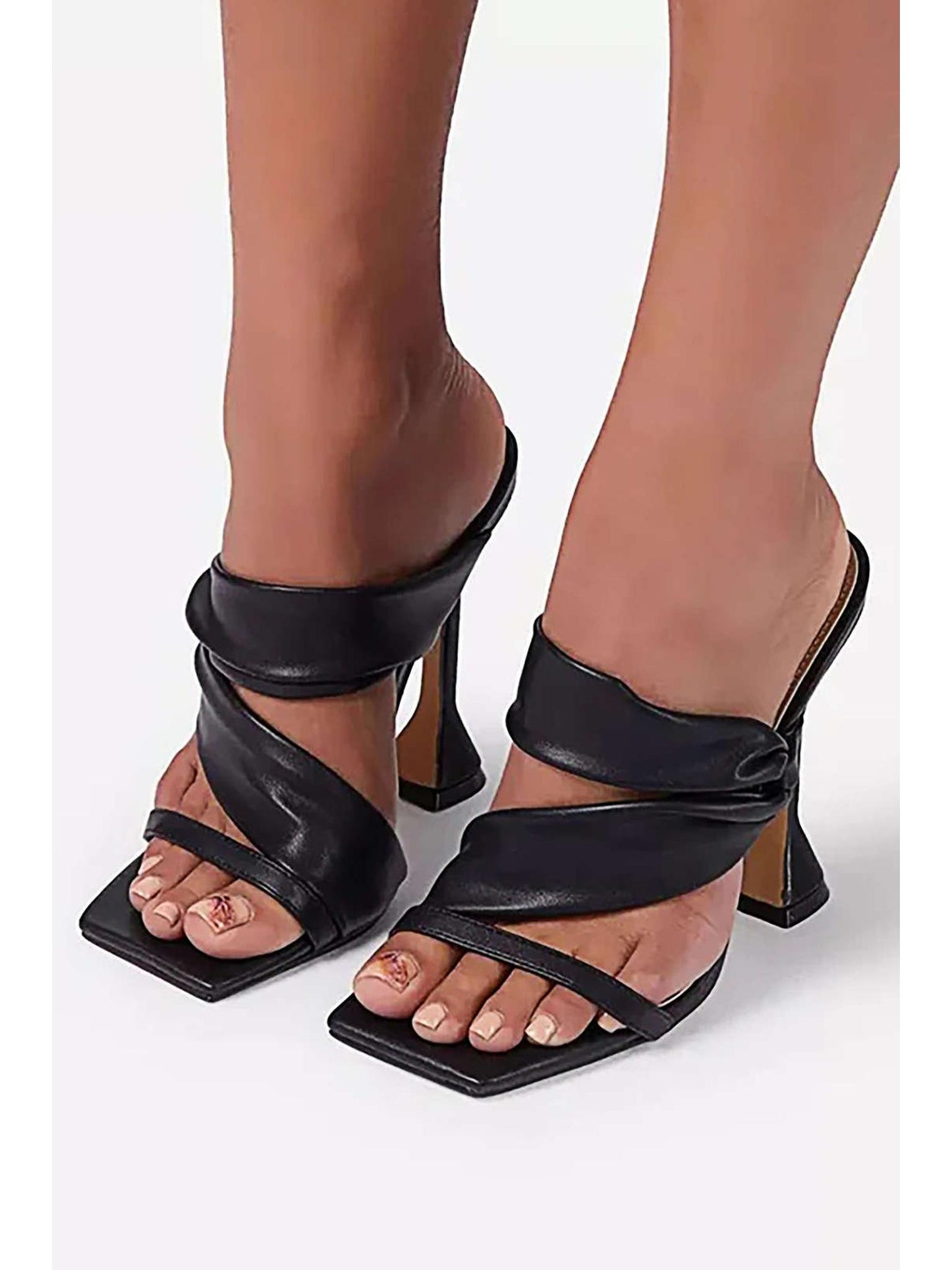 Metallic Ruched Square-Toe High Heels Sandals