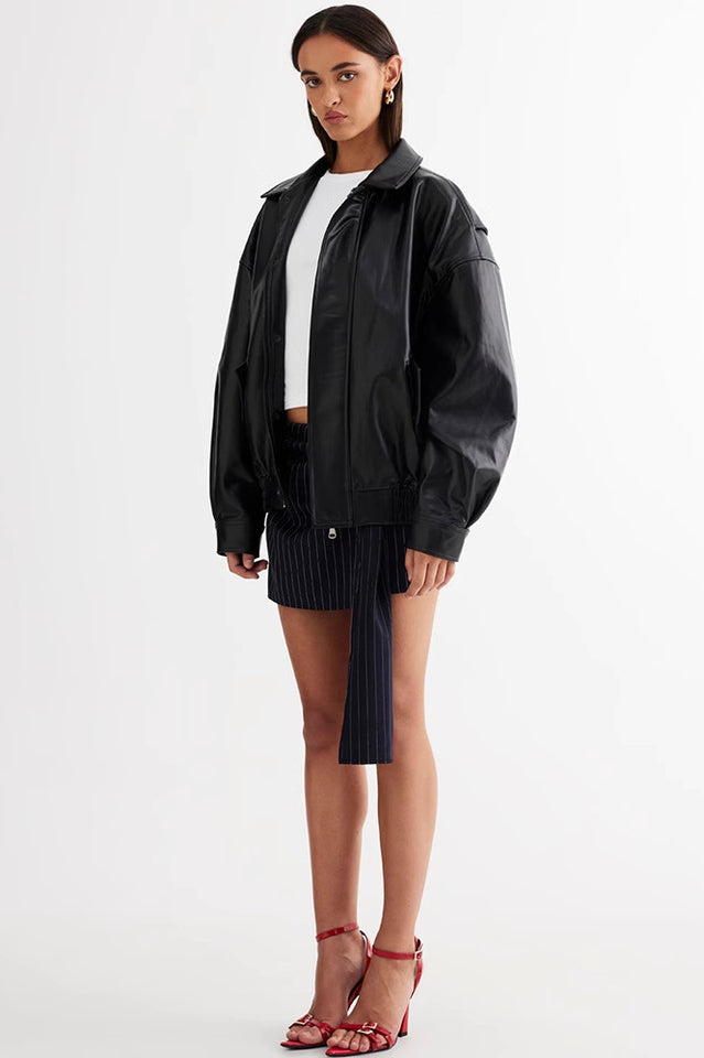 Oversized Vegan Leather Bomber Jacket