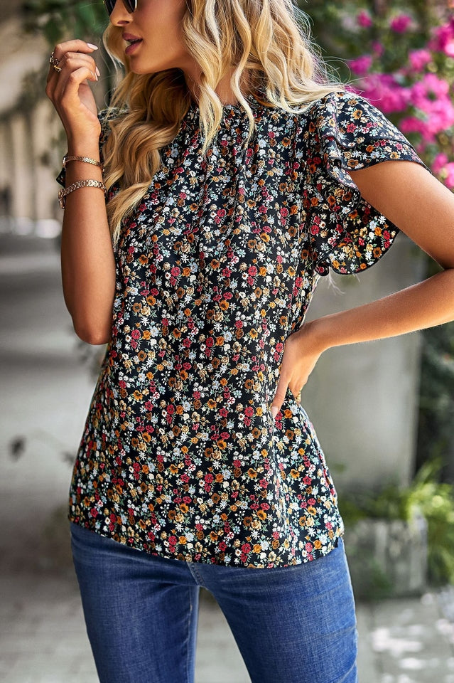 Floral Flutter Sleeve Casual Top