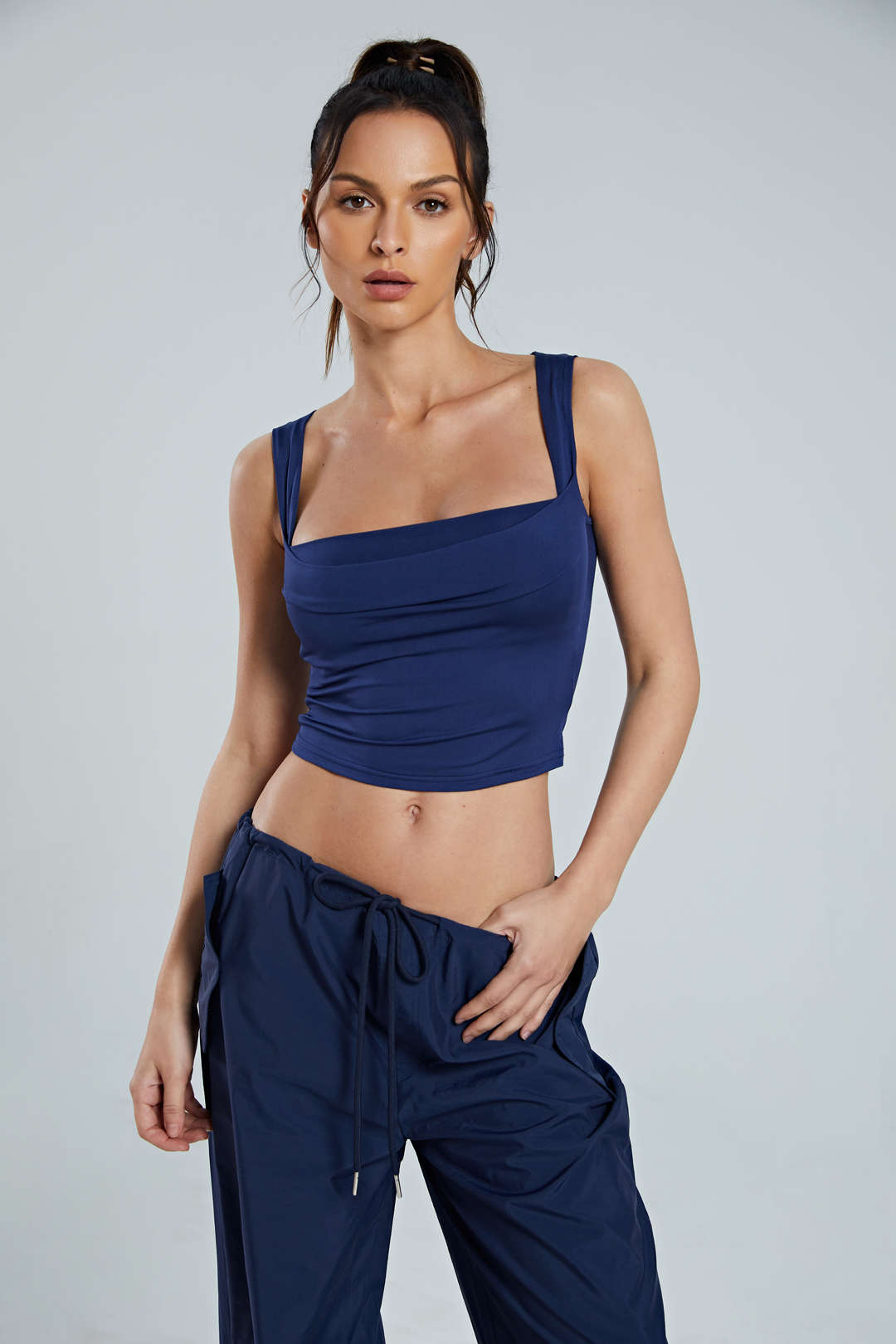 Basic Square Neck Cropped Tank Top in Jersey Fabric