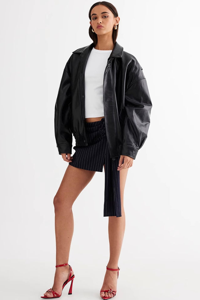 Oversized Vegan Leather Bomber Jacket