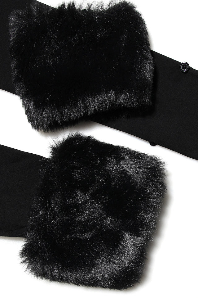 Black Faux Fur Trimmed Off-Shoulder Bustier