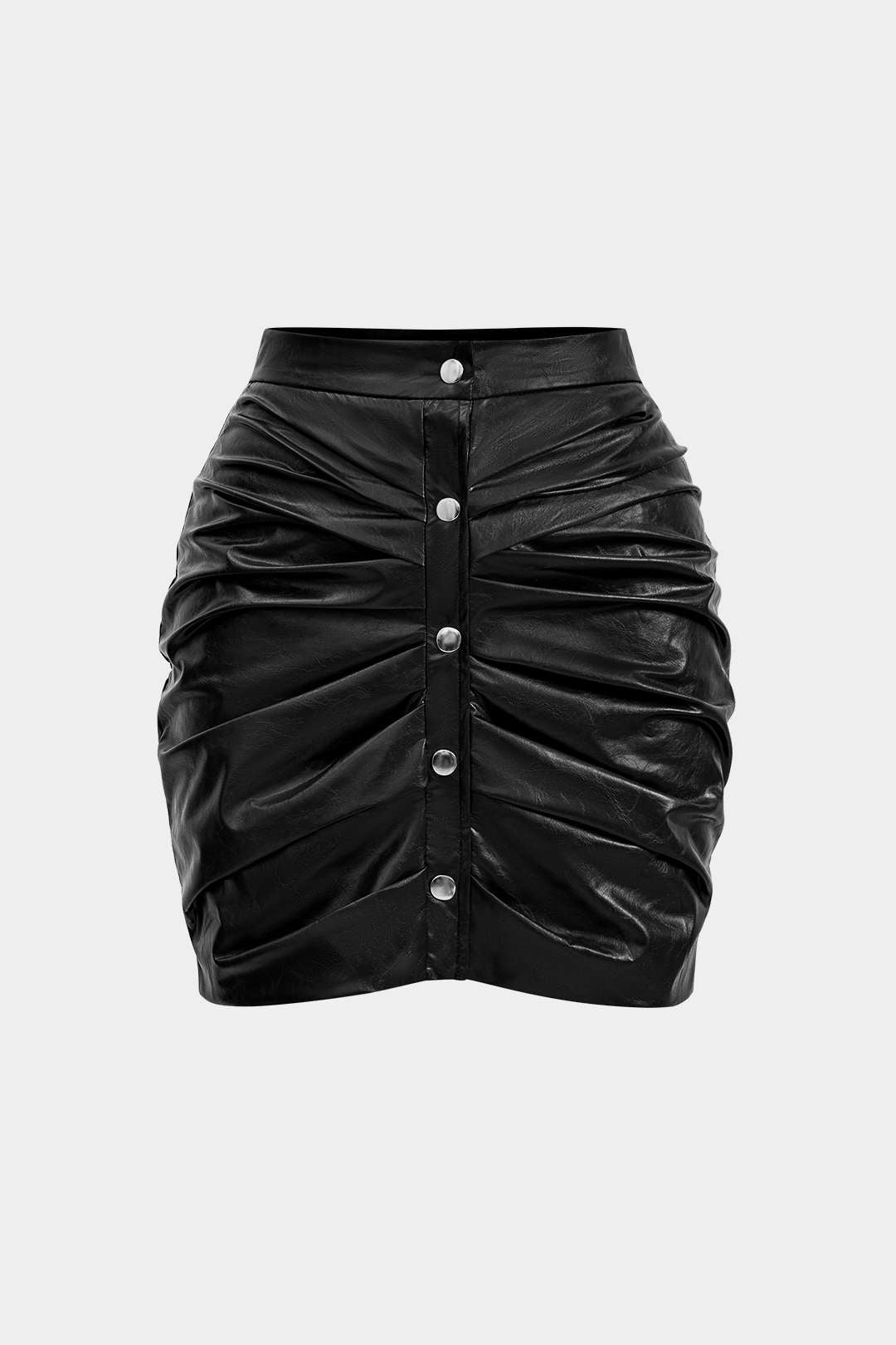 Faux Leather Ruched Skirt in Slim Fit