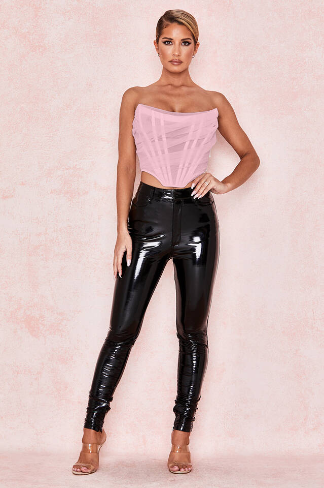 Mesh Boned Corset Top With Chiffon Draping