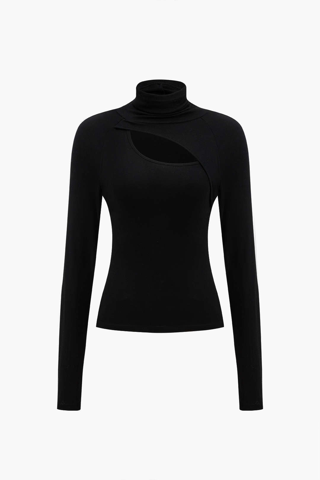 Solid Hollow Out Long-Sleeve Fitted Top