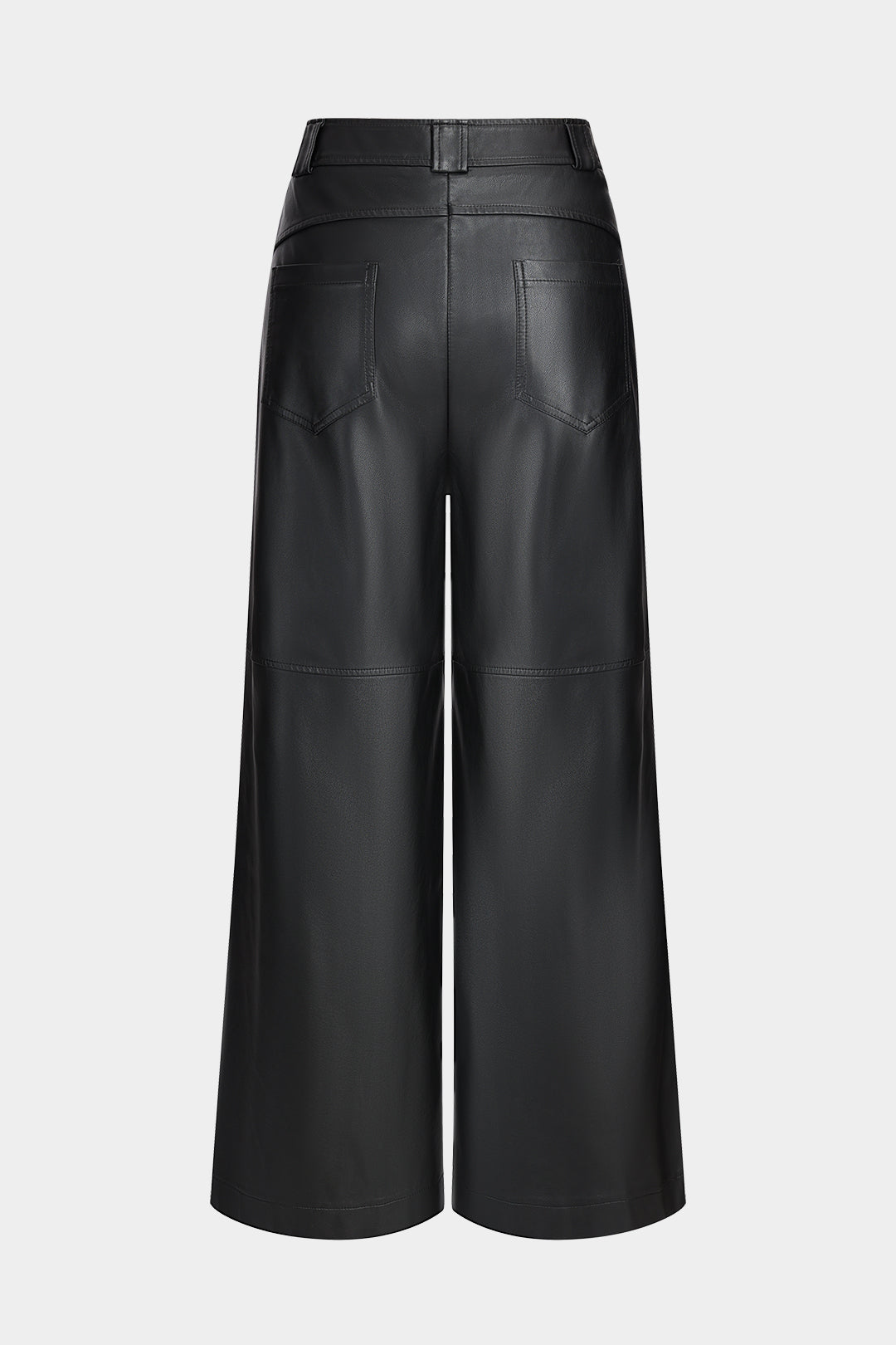 Faux Leather Wide Leg Trousers with Button Pockets