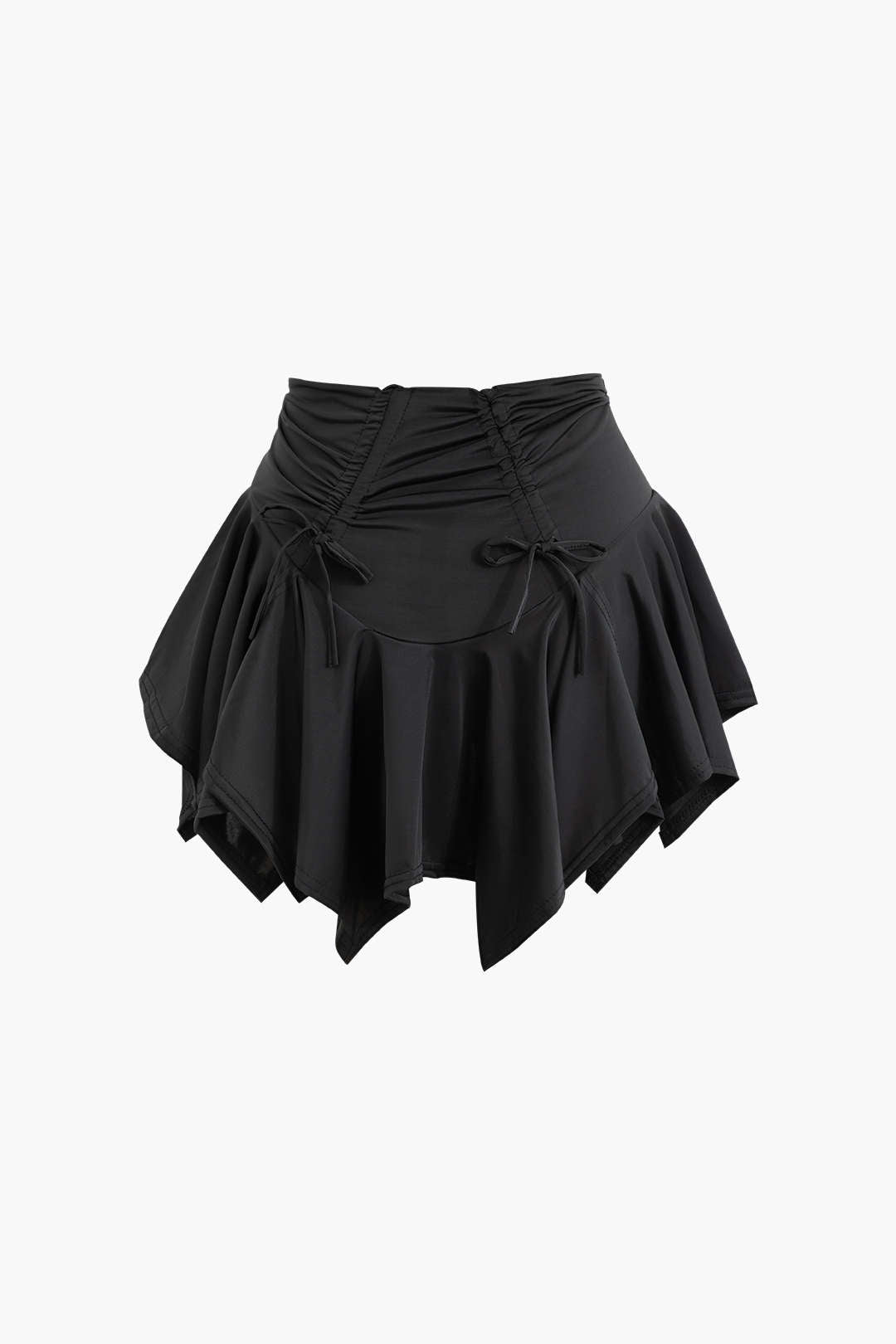 Ruched Drawstring Asymmetric Mini Skirt in Sheer Fabric