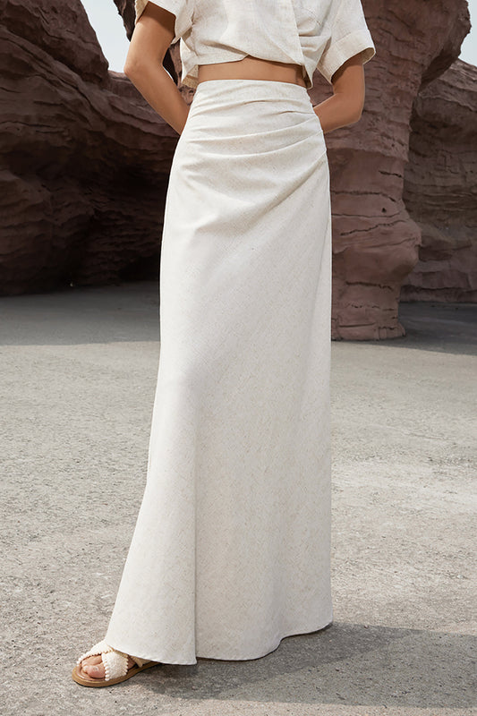 Linen Ruched Mermaid Maxi Skirt