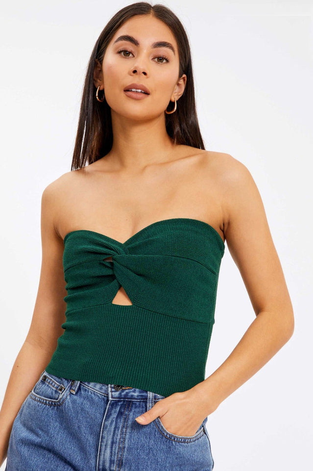 Strapless Knotted Knit Crop Top