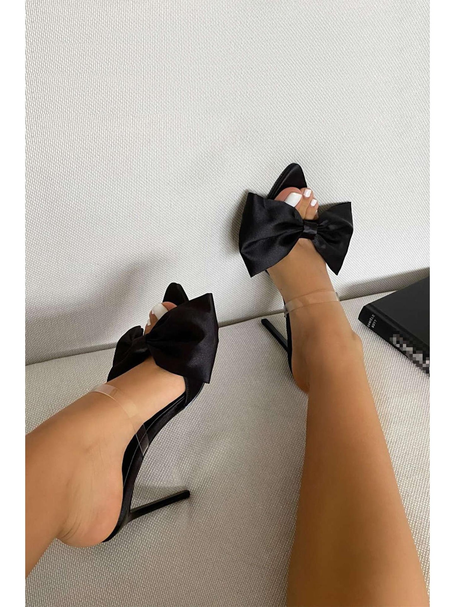 Bowtie Slingback High Heels in Satin Finish