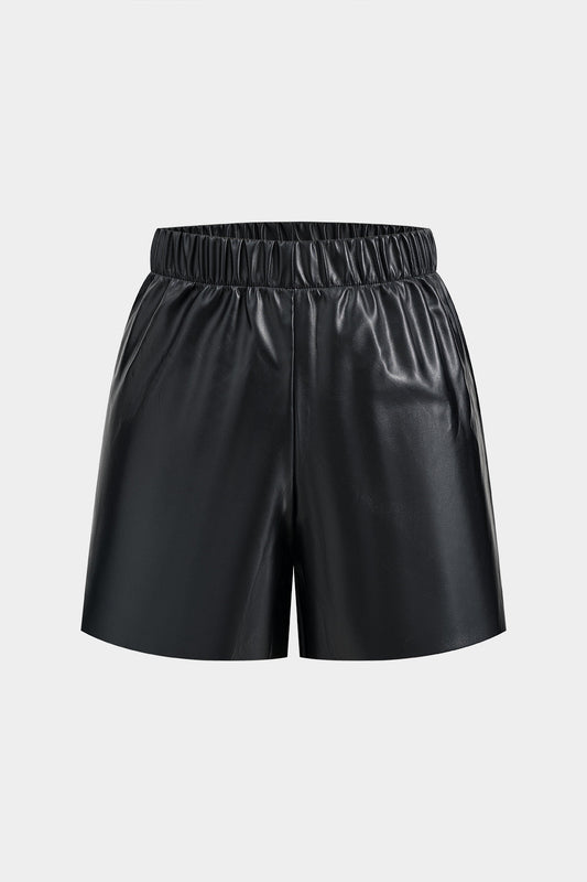 Basic Faux Leather Fitted Shorts