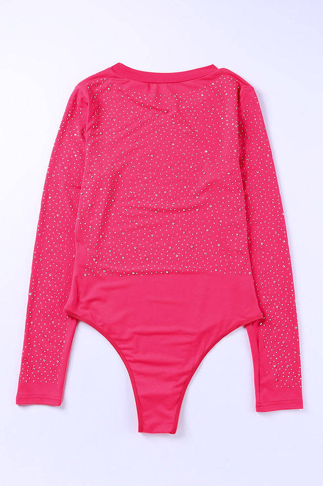 Rhinestone Long Sleeve Round Neck Bodysuit