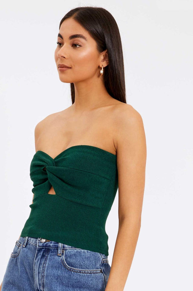 Strapless Knotted Knit Crop Top