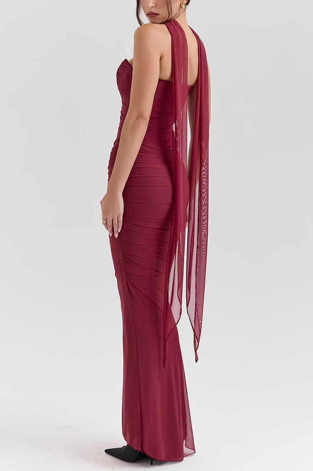 Hallie Corset With Neck Scarf And Fluted Maxi Skirt Set