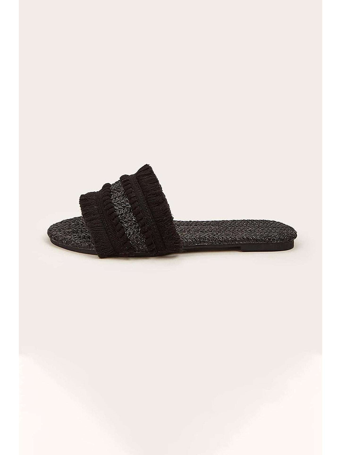 Fringe Slippers with Straw Upper and Rubber Sole