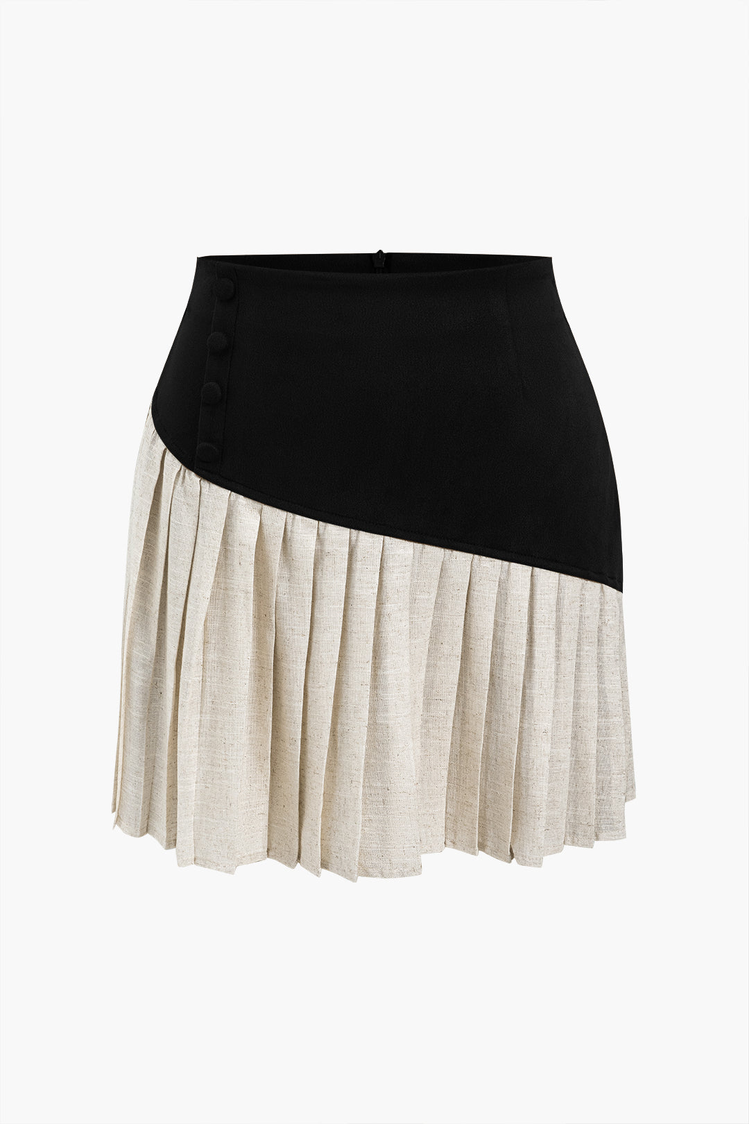 Linen Button Patchwork Pleated Skirt for Special Occasions