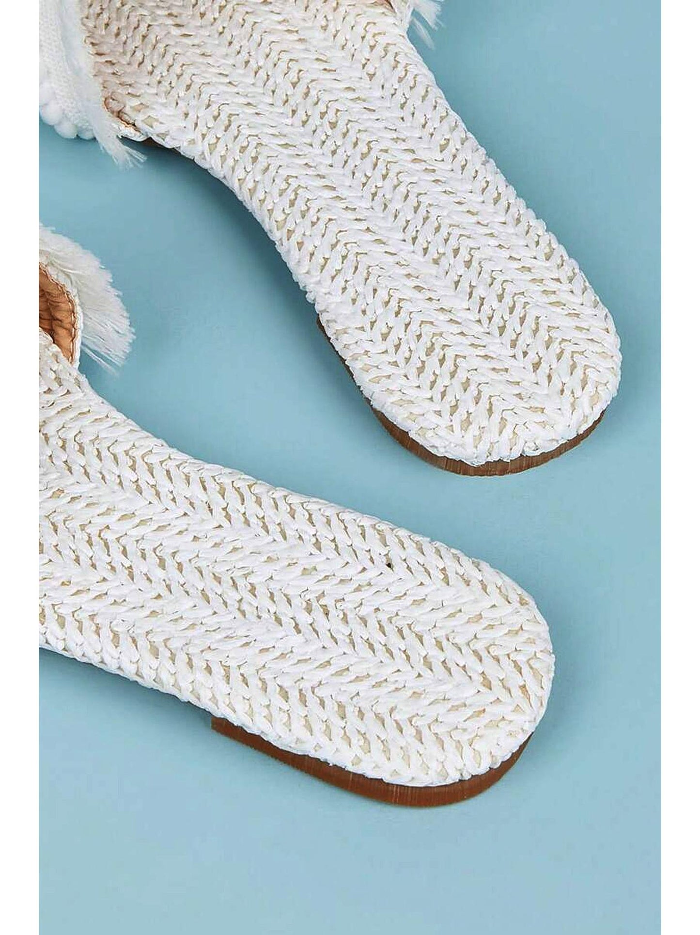 Fringe Slippers with Straw Upper and Rubber Sole