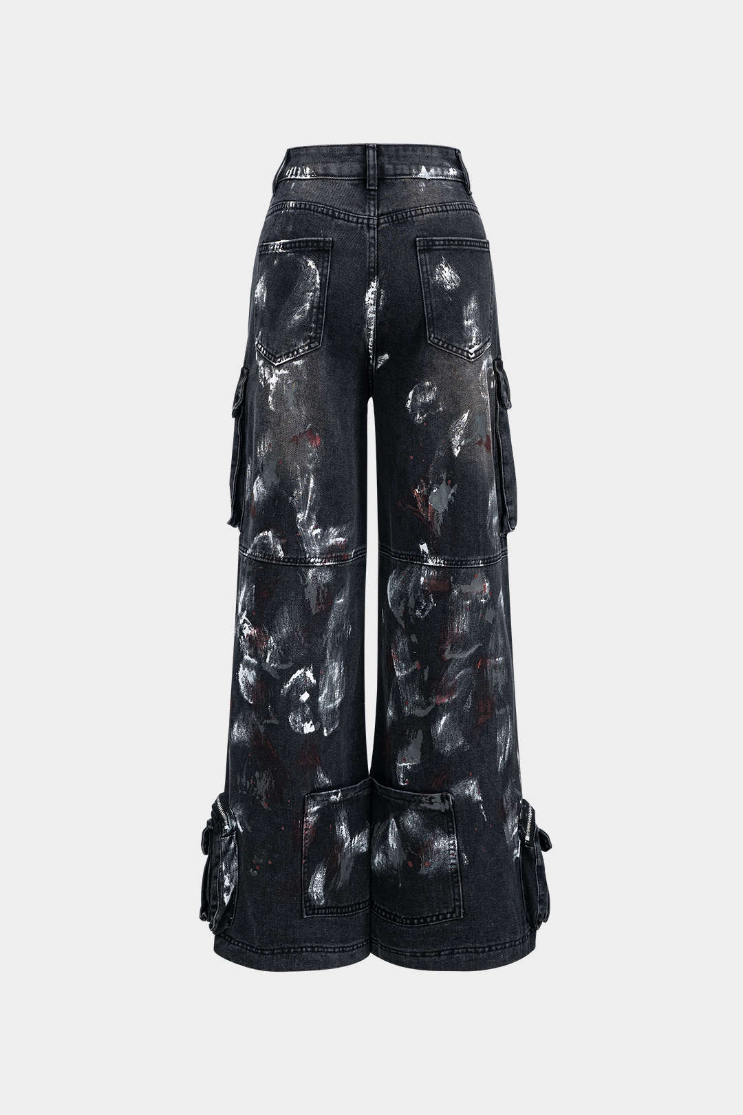 Graffiti Denim Wide Leg Jeans with Button Pockets