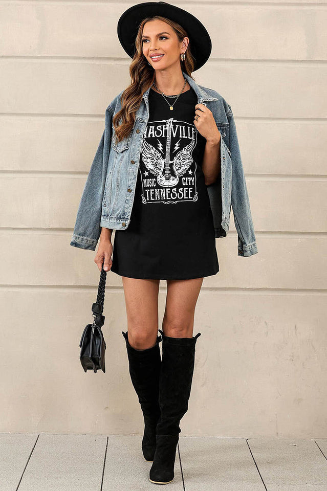 Guitar Slogan Letter Graphic Tee in Oversized Fit