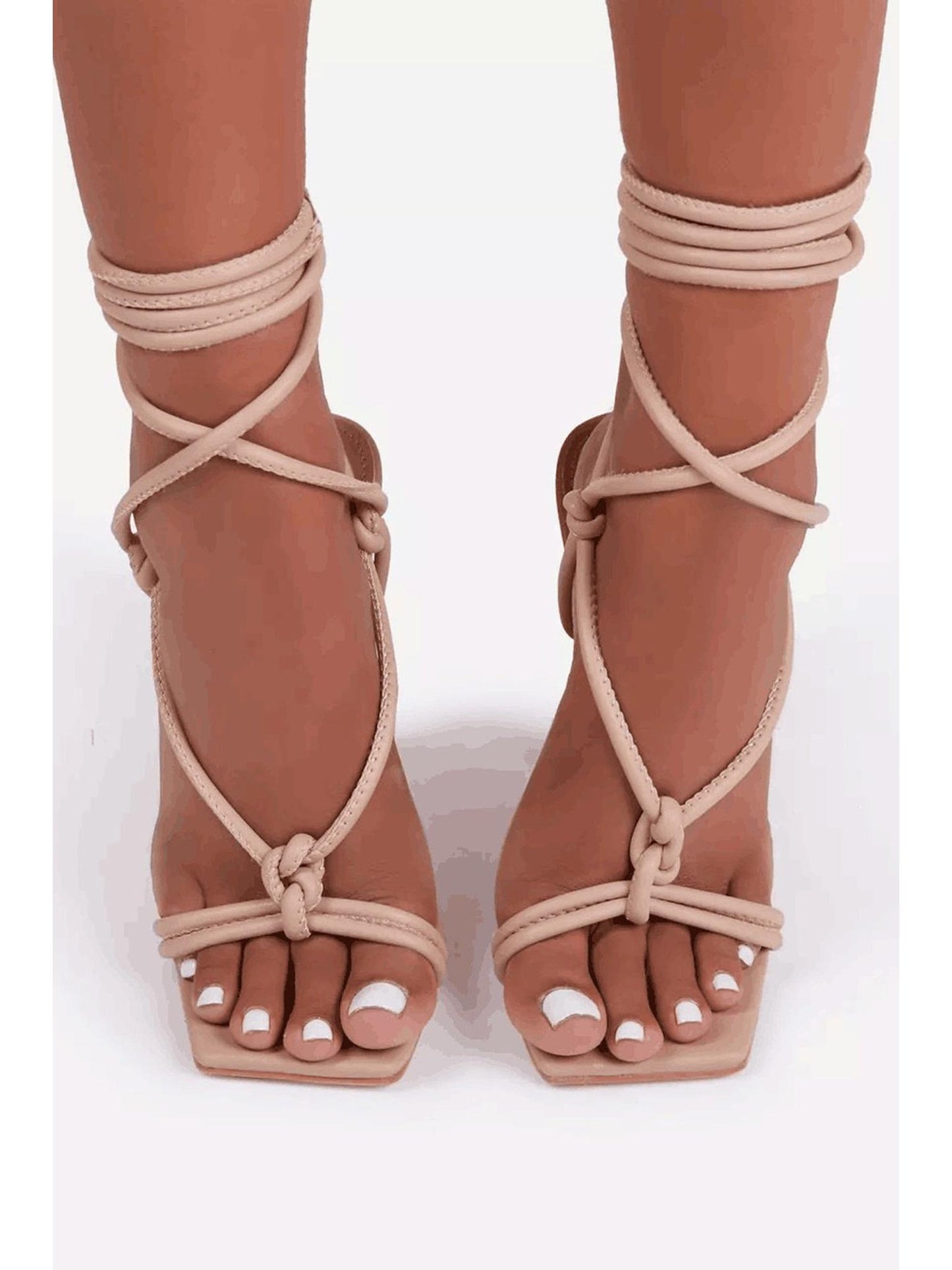 Tie Ankle High Heeled Sandals in PU Leather