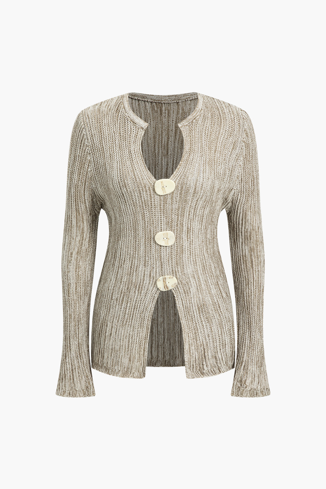 Knitted Cut Out Button Long-Sleeve Top for Casual Wear