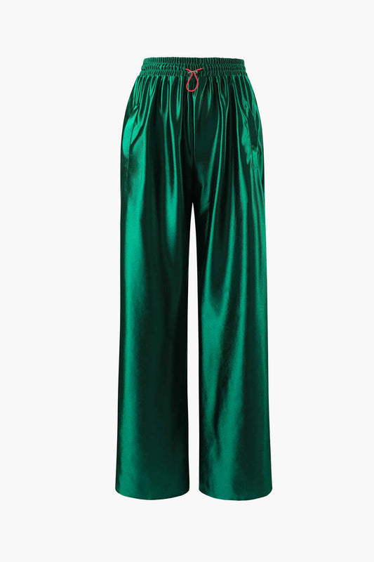 Satin Drawstring Wide Leg Pants for Special Occasions