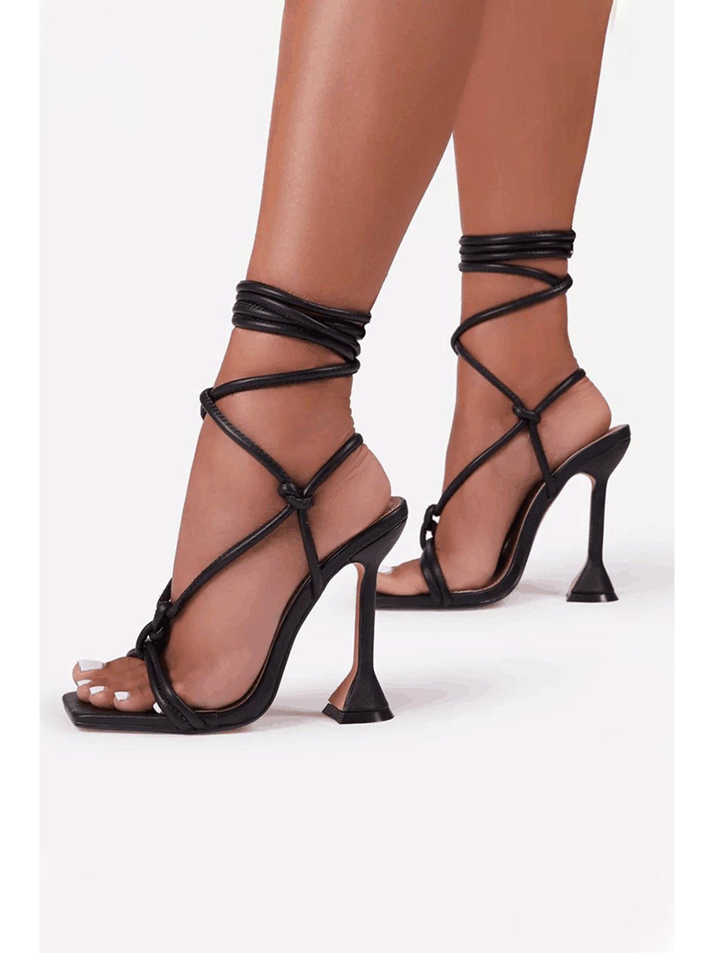 Tie Ankle High Heeled Sandals in PU Leather