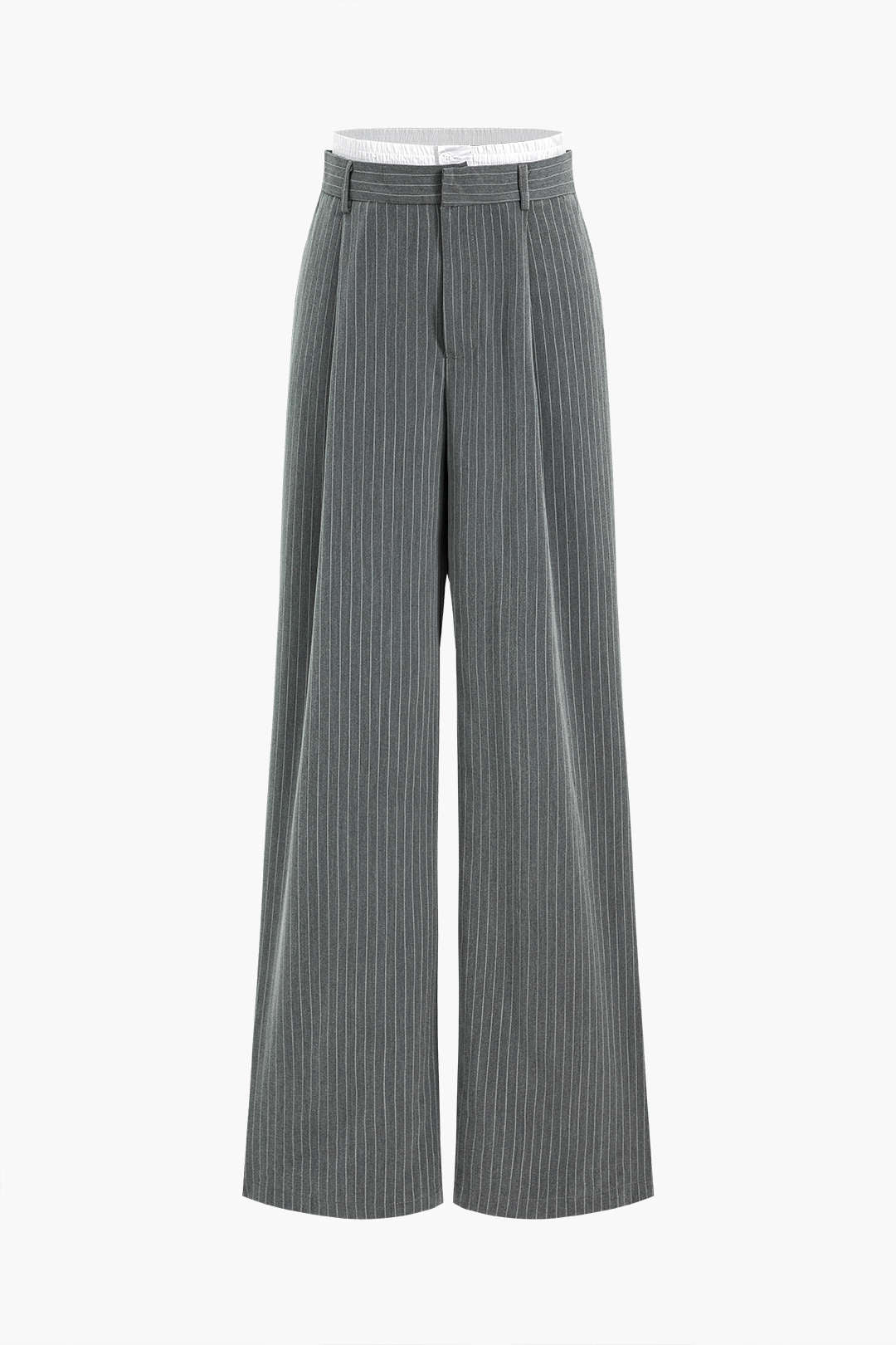 Stripes Print High Waist Trousers in Twill Fabric