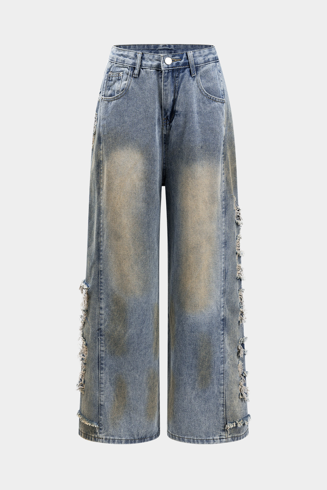 Denim Cut Out Wide Leg Jeans with Button Pockets