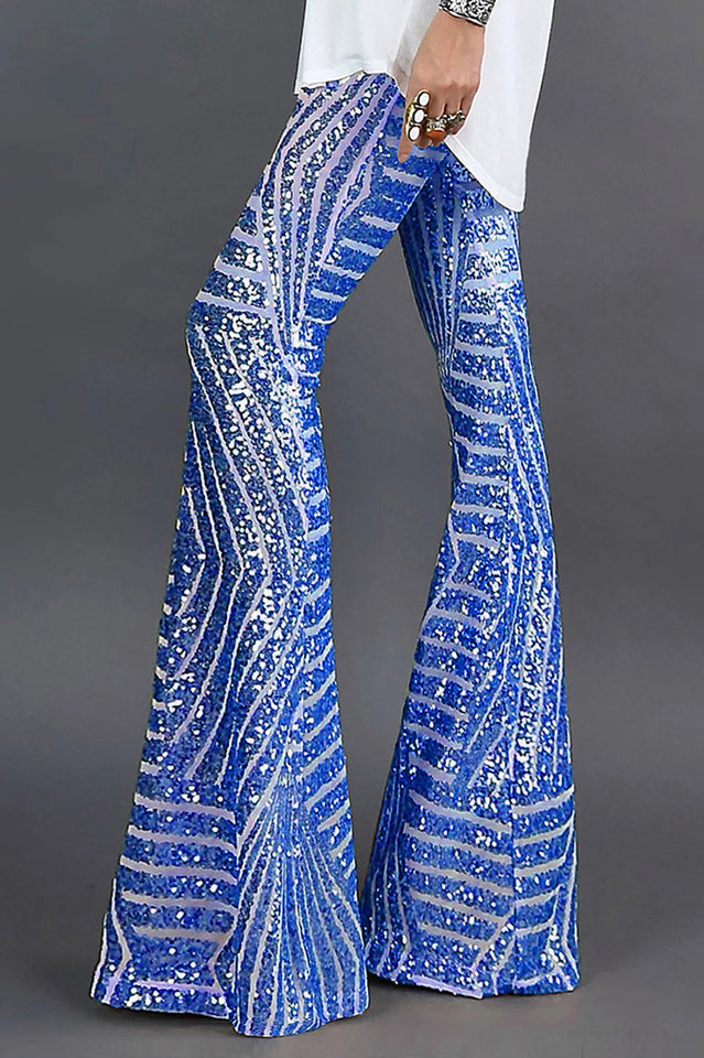 Sequin High Rise Flare Pants with Elastic Waist