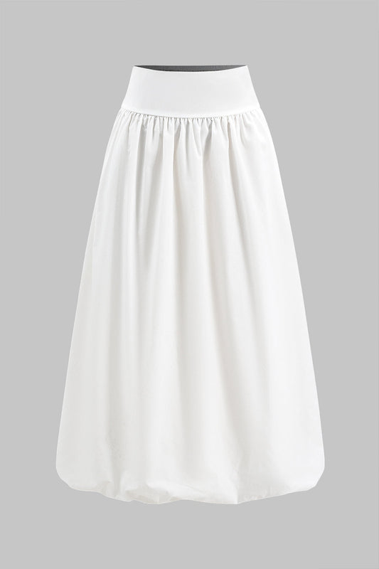 Solid Ruched Puff Skirt in Casual Style