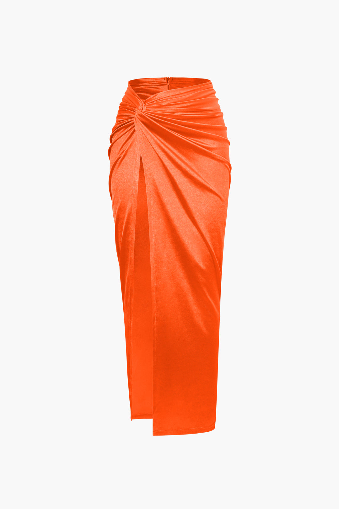 Twist Detail High Slit Satin Midi Skirt