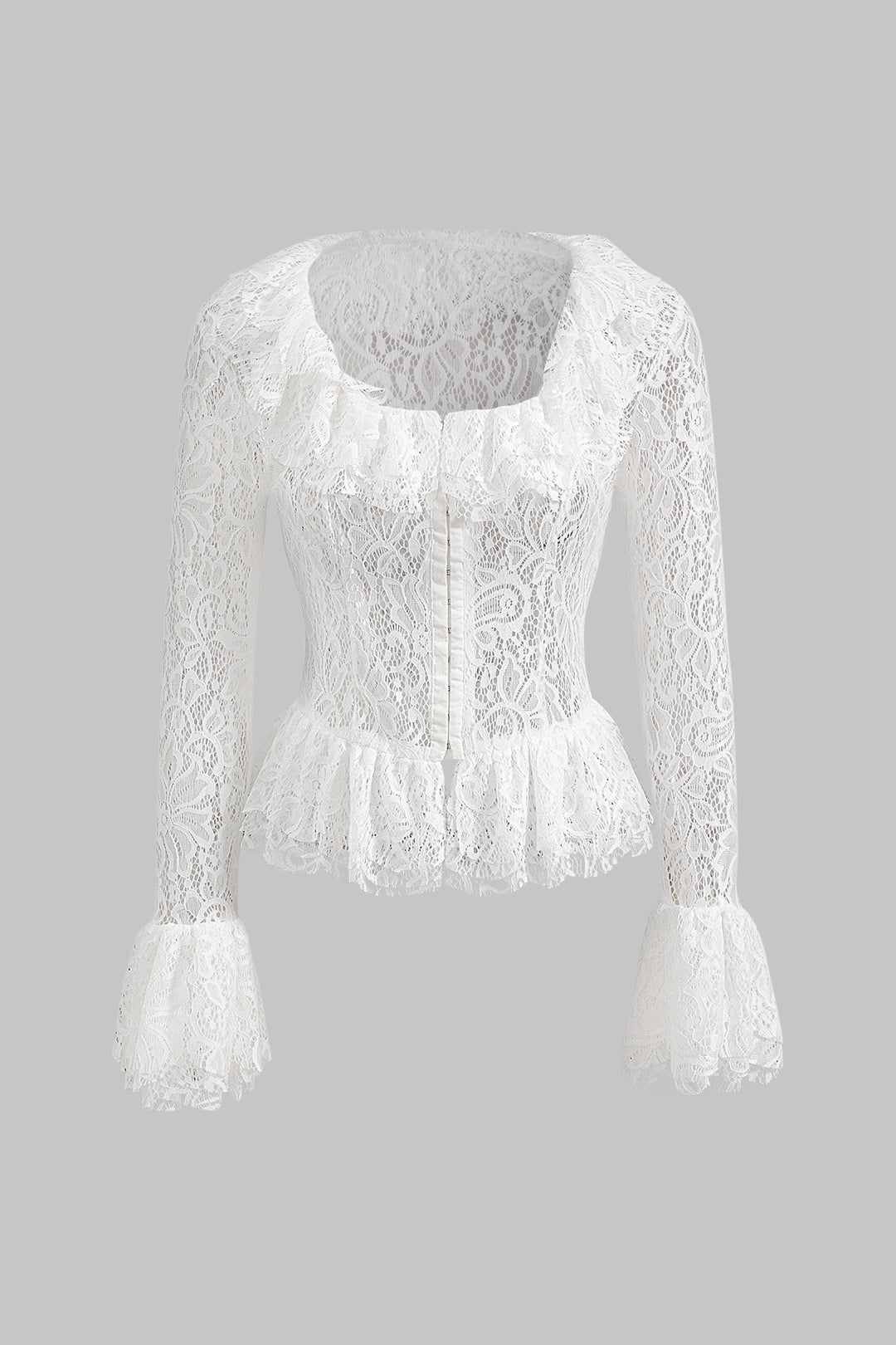 Lace Ruffle Square Neck Bell Sleeve Top