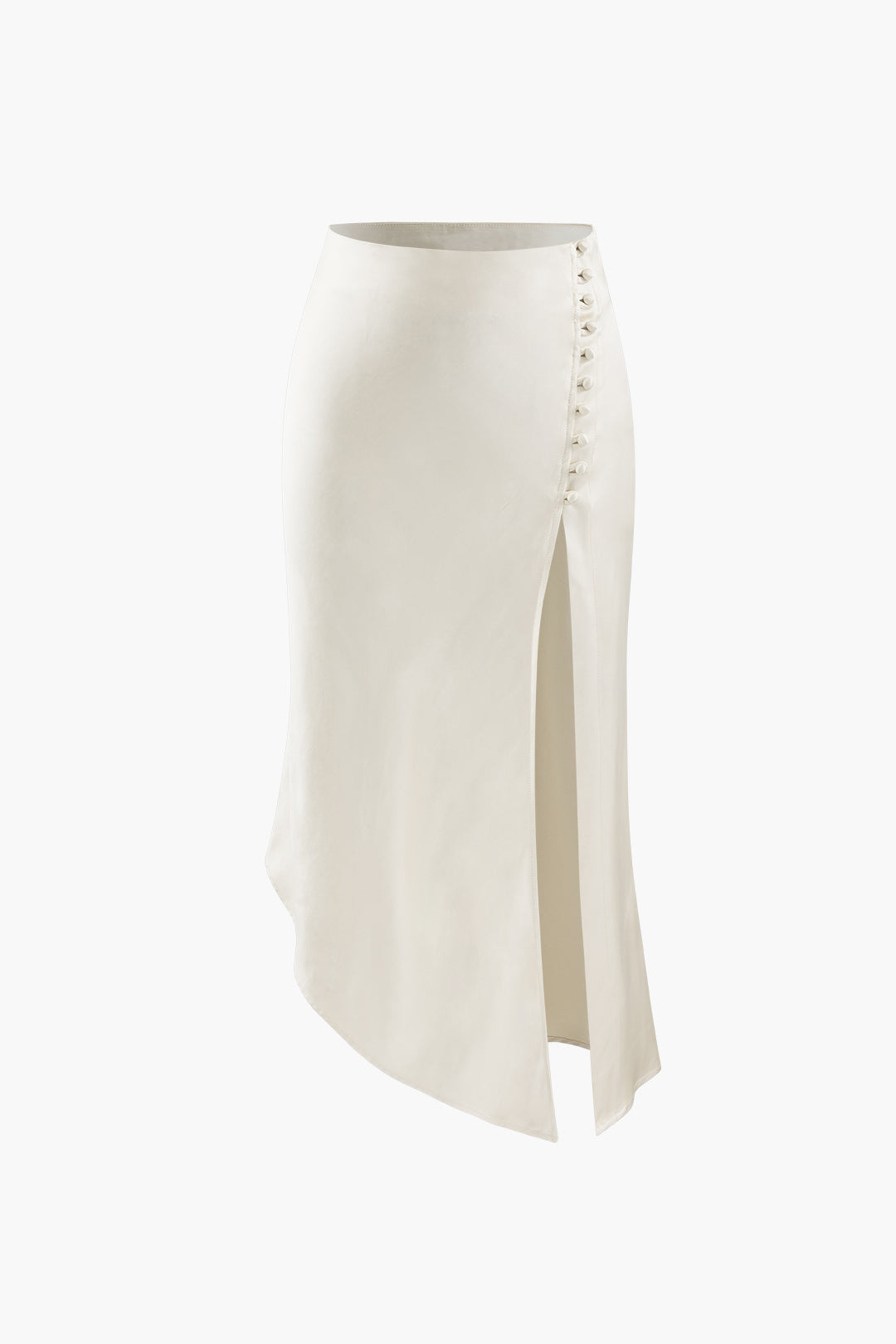 Asymmetric Hem Slit Button Detail Skirt