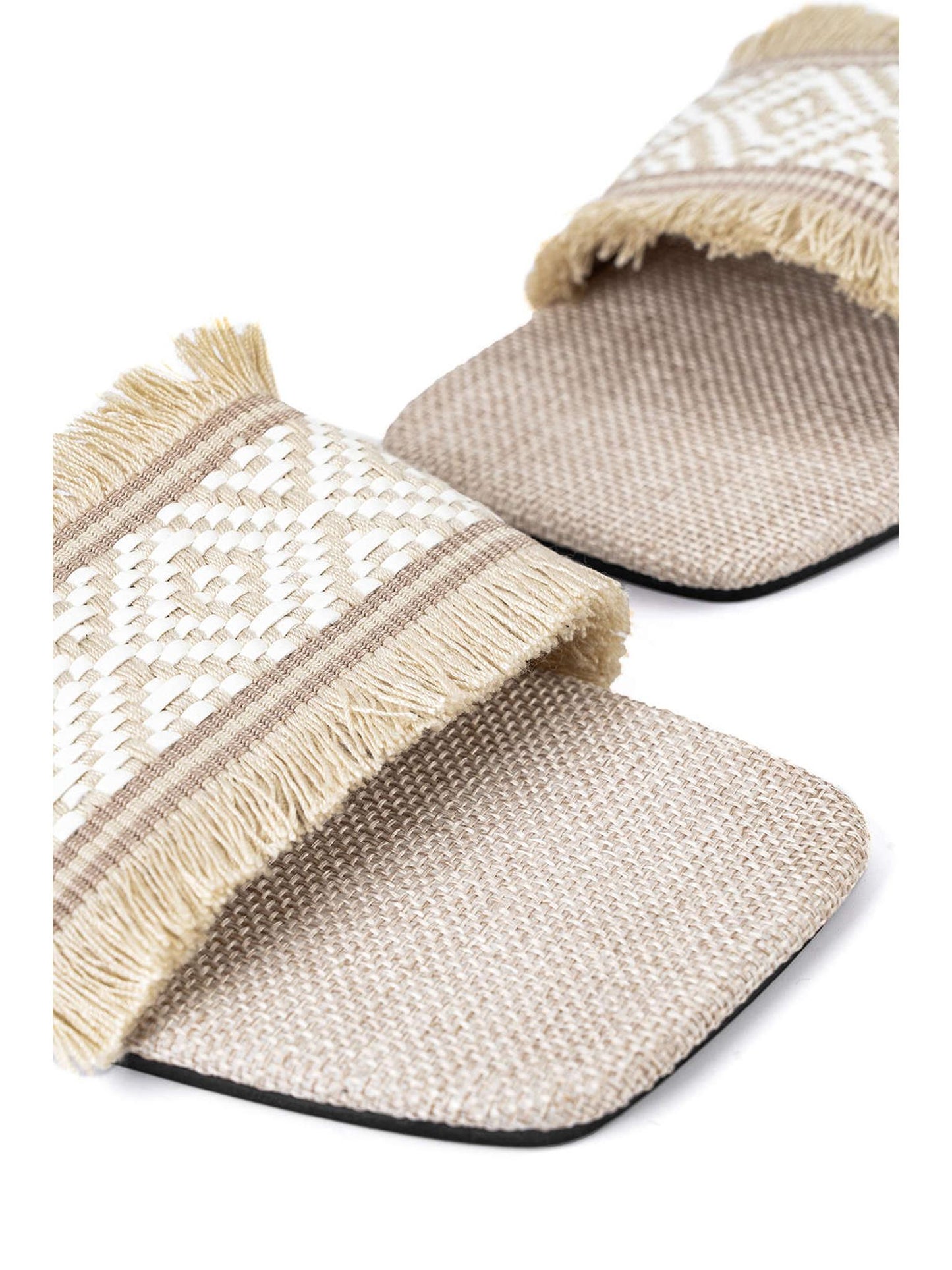 Fringed Weave Beach Slides in Linen Fabric