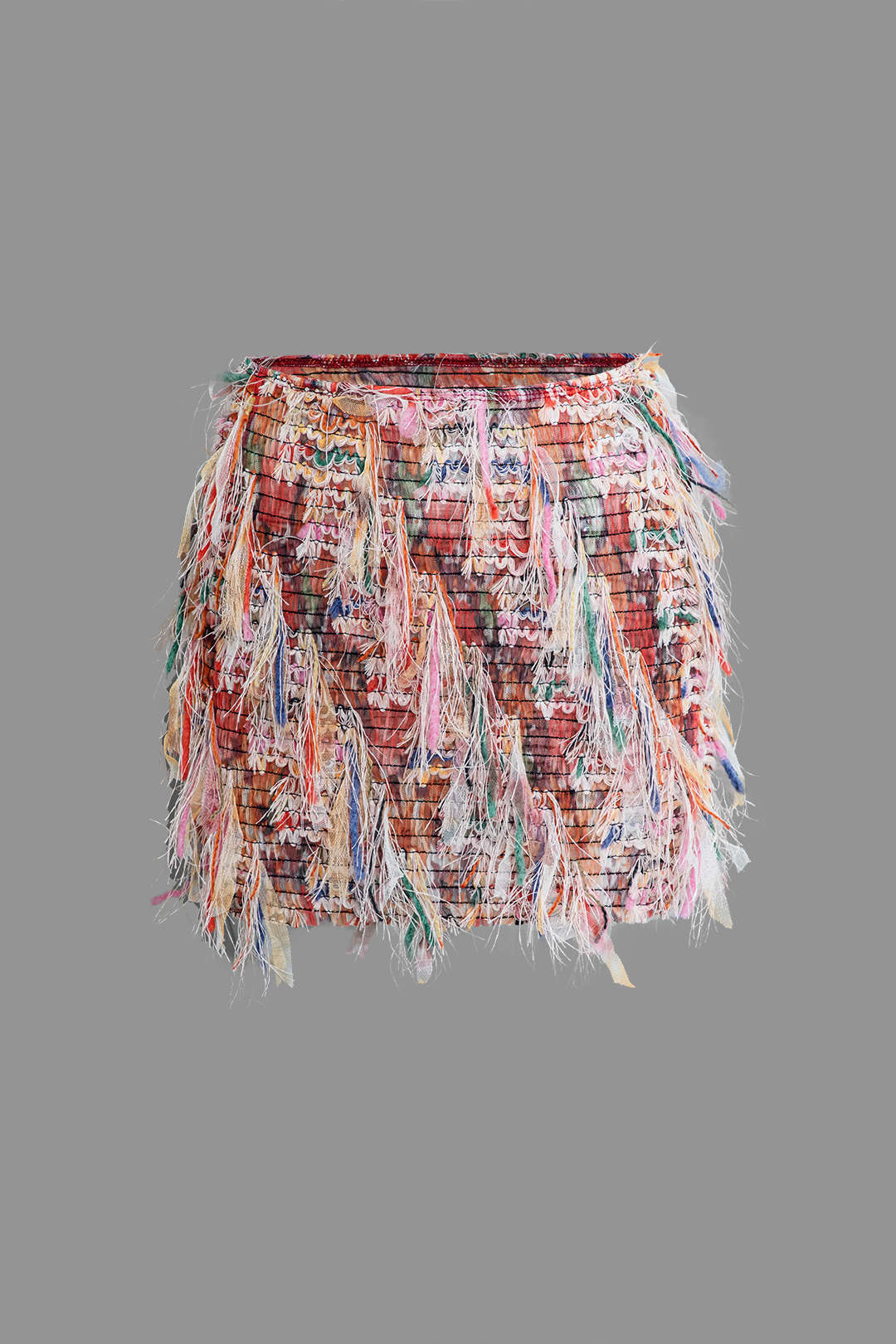 Fringe Mini Skirt in Sheer Organza Fabric