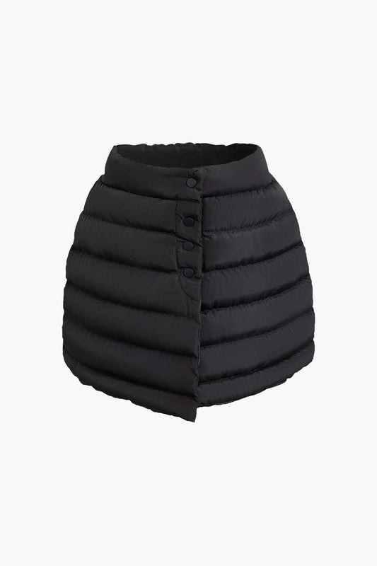 Solid Button Up Puffer Mini Skirt in Composite Fabric