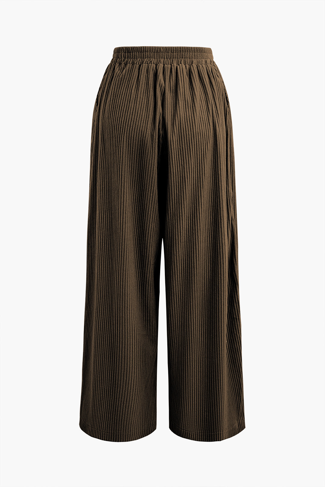 Solid Pleated Wide Leg Pants in Corduroy Fabric