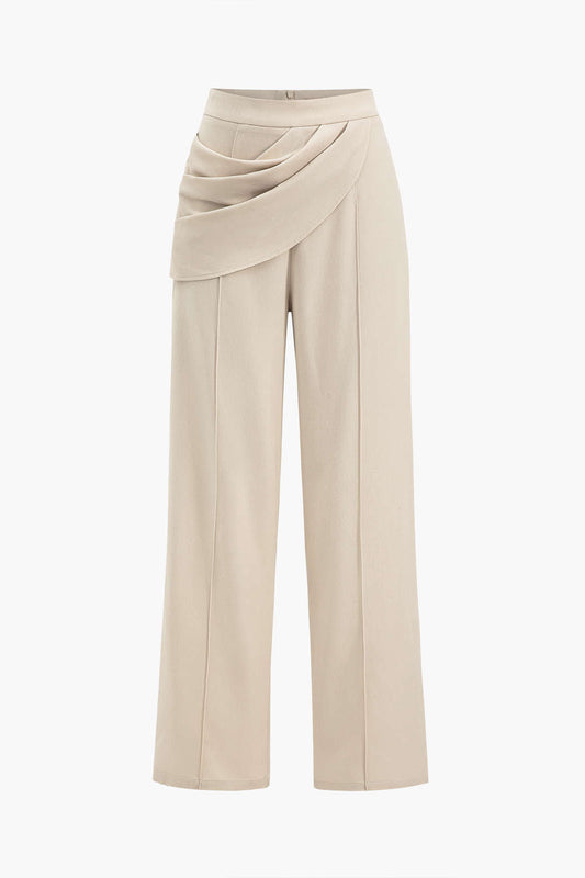 Solid Asymmetrical Trousers in Twill Fabric