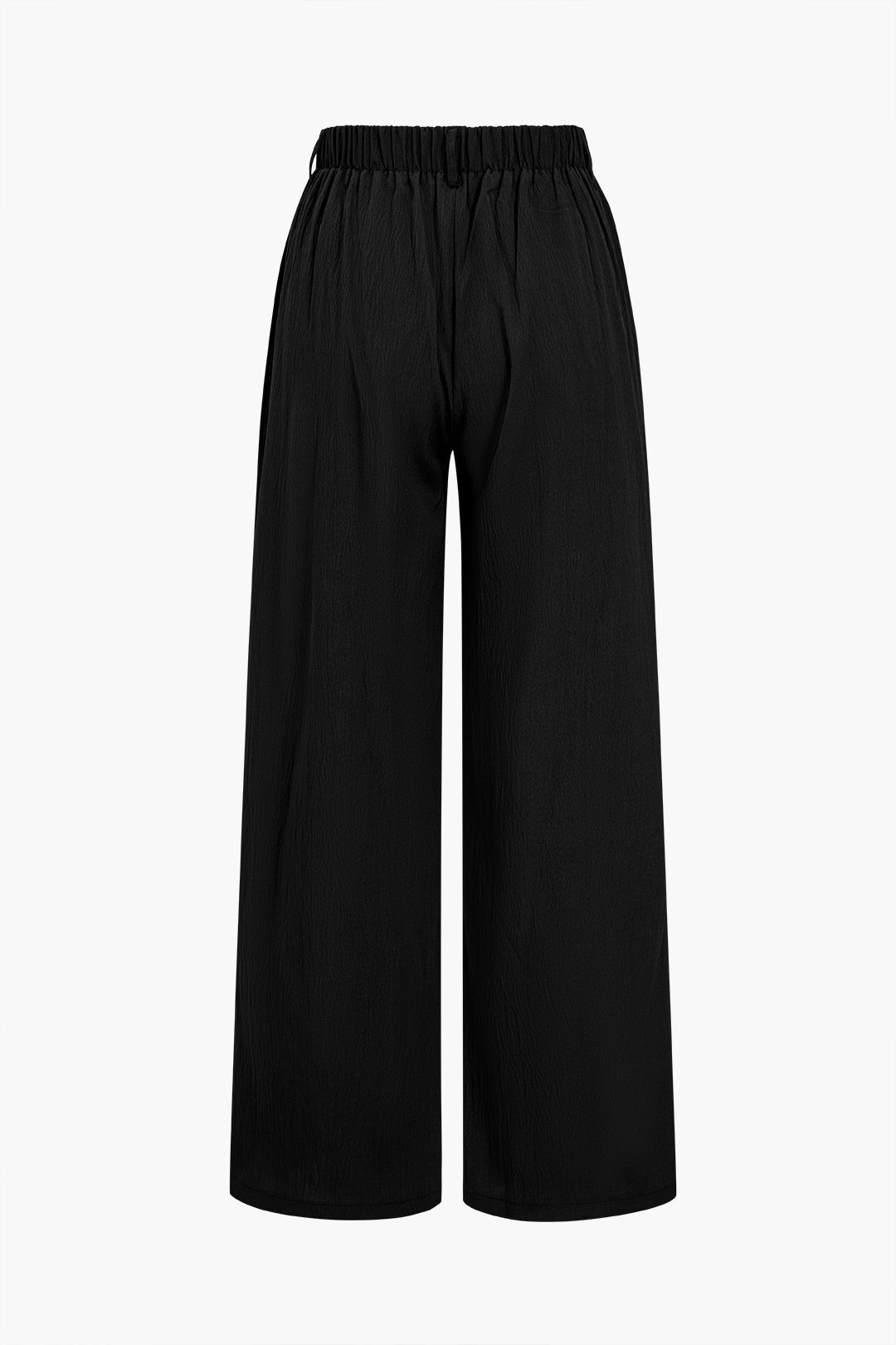 Basic Solid Ruched Wide Leg Trousers in Plain Fabric