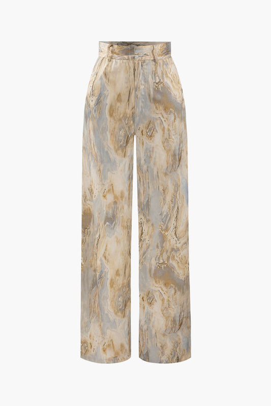 Marble Print High Waisted Straight Leg Pants