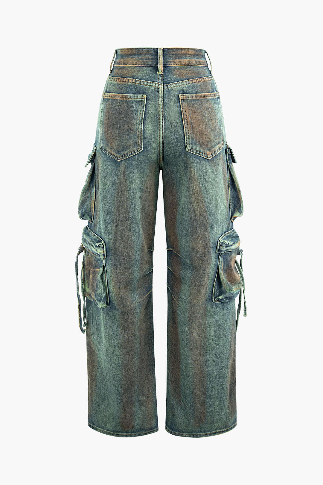 Stained Multi Pocket Straight Leg Cargo Jeans