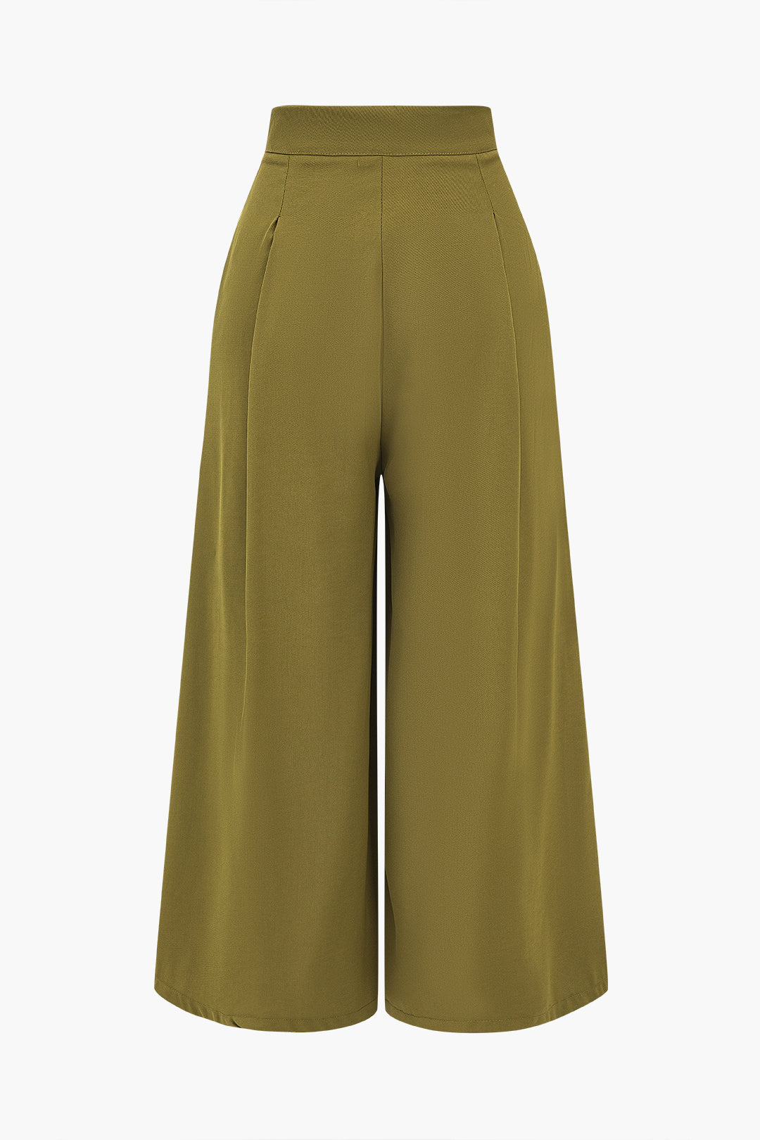 Ruched High-Waisted Wide Leg Trousers in Twill Fabric