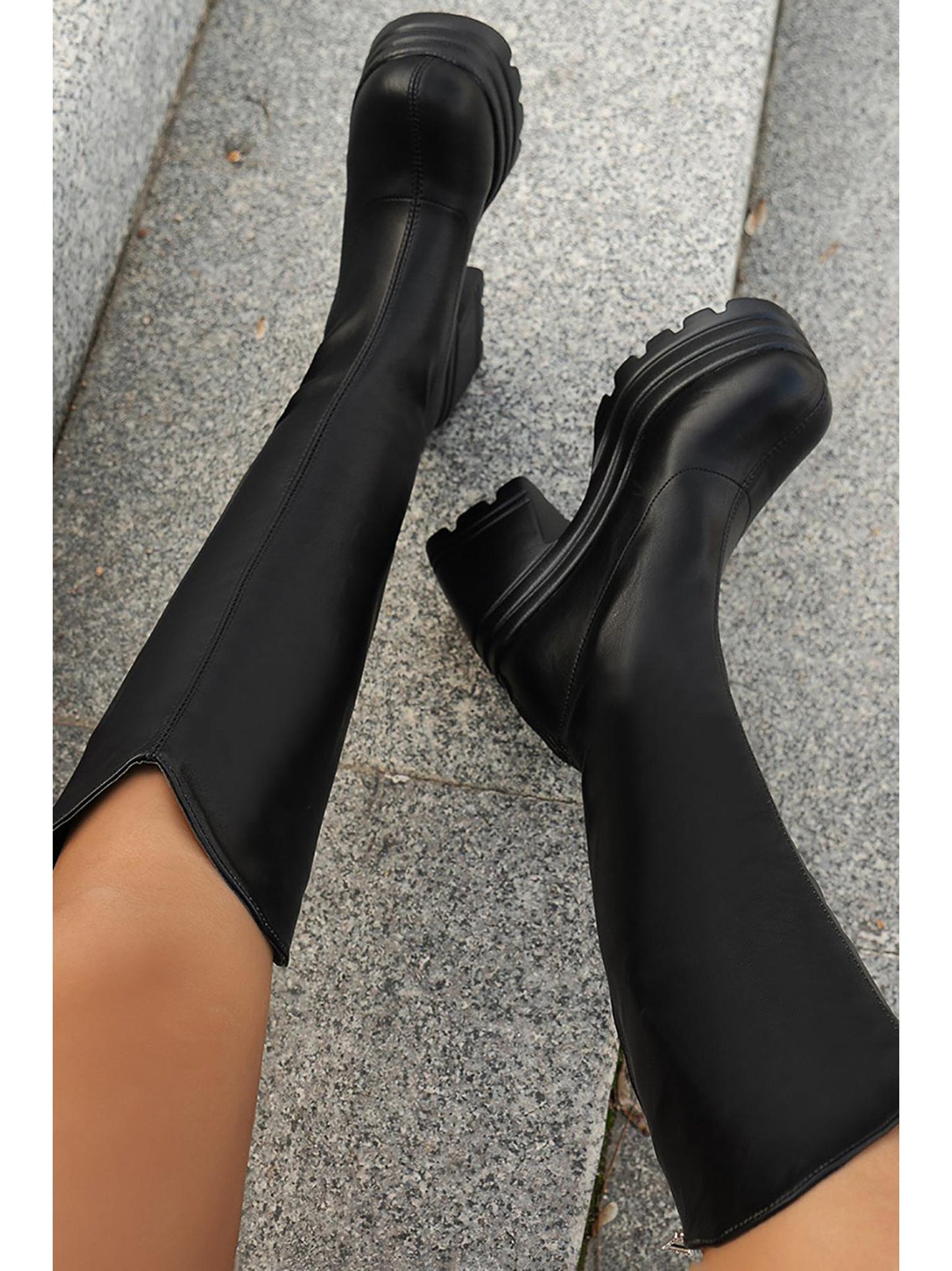 Round Toe Knee High Boots in PU Leather