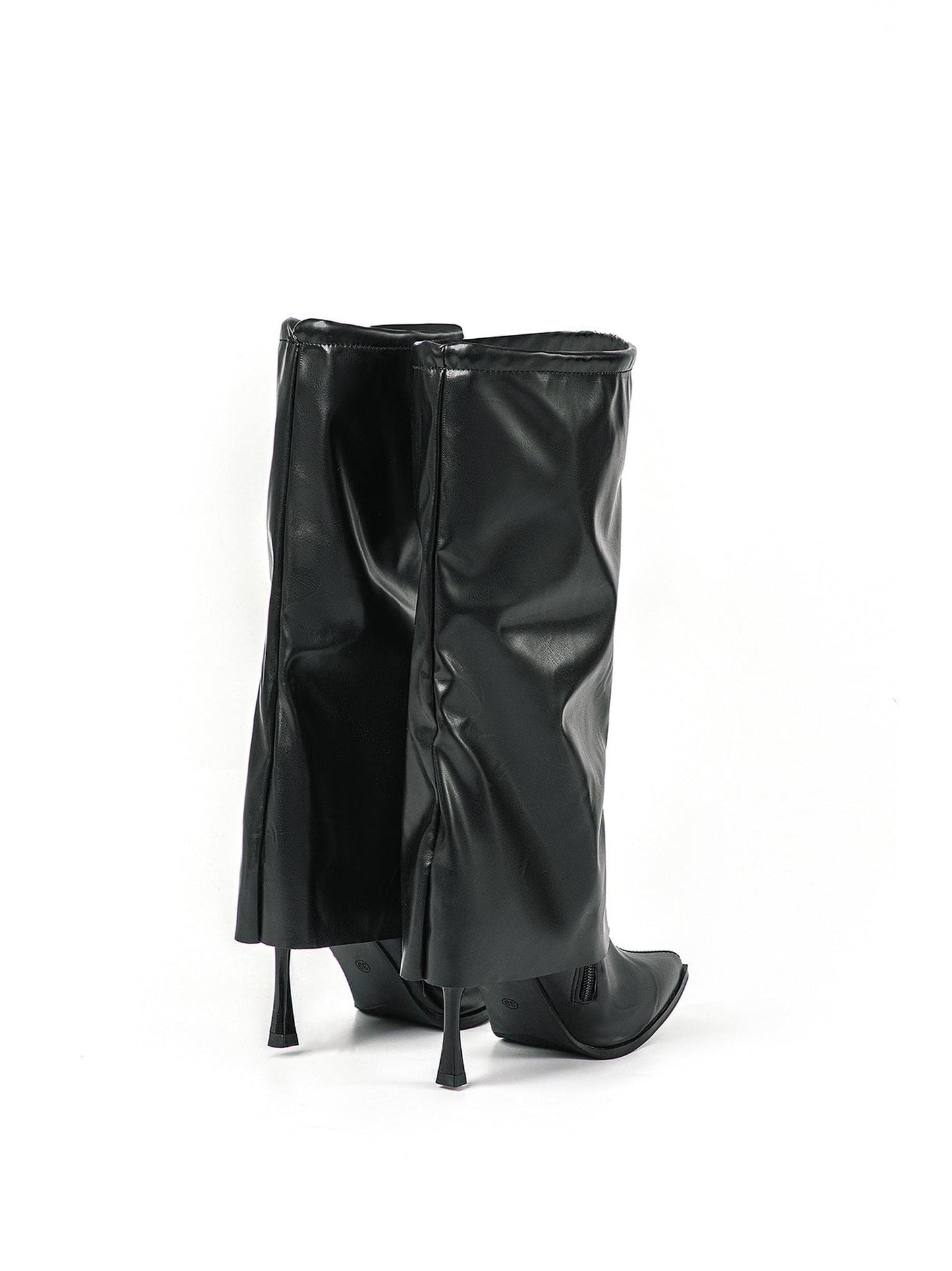 Faux Leather Pointed Toe Knee High Boots