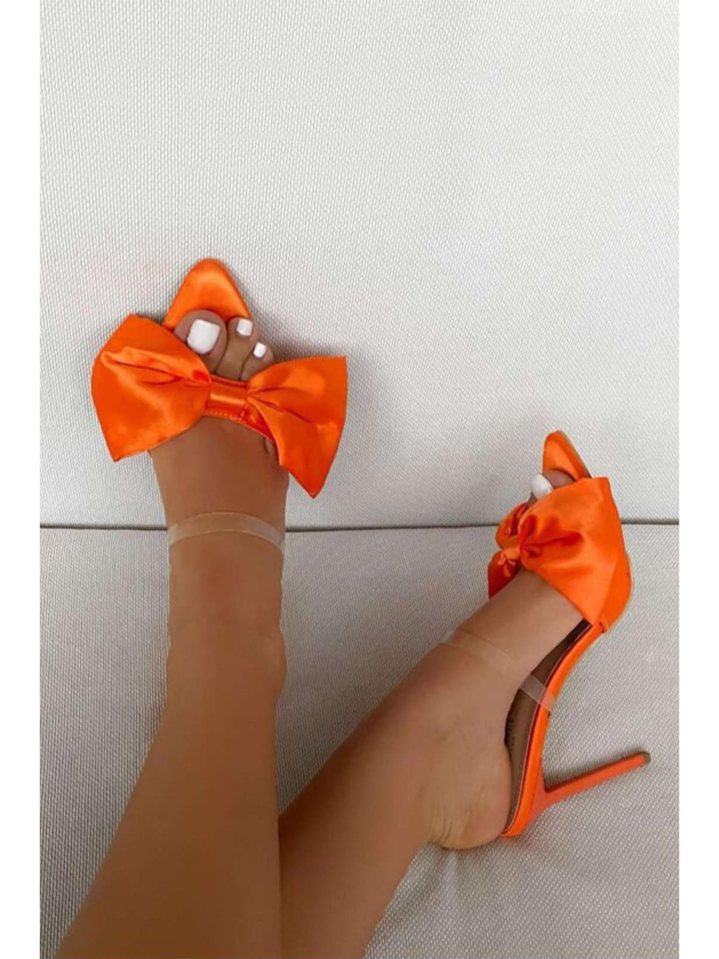 Bowtie Slingback High Heels in Satin Finish