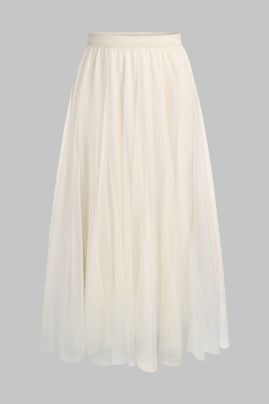 Mesh Pleated High Waist Skirt in Sheer Tulle Fabric