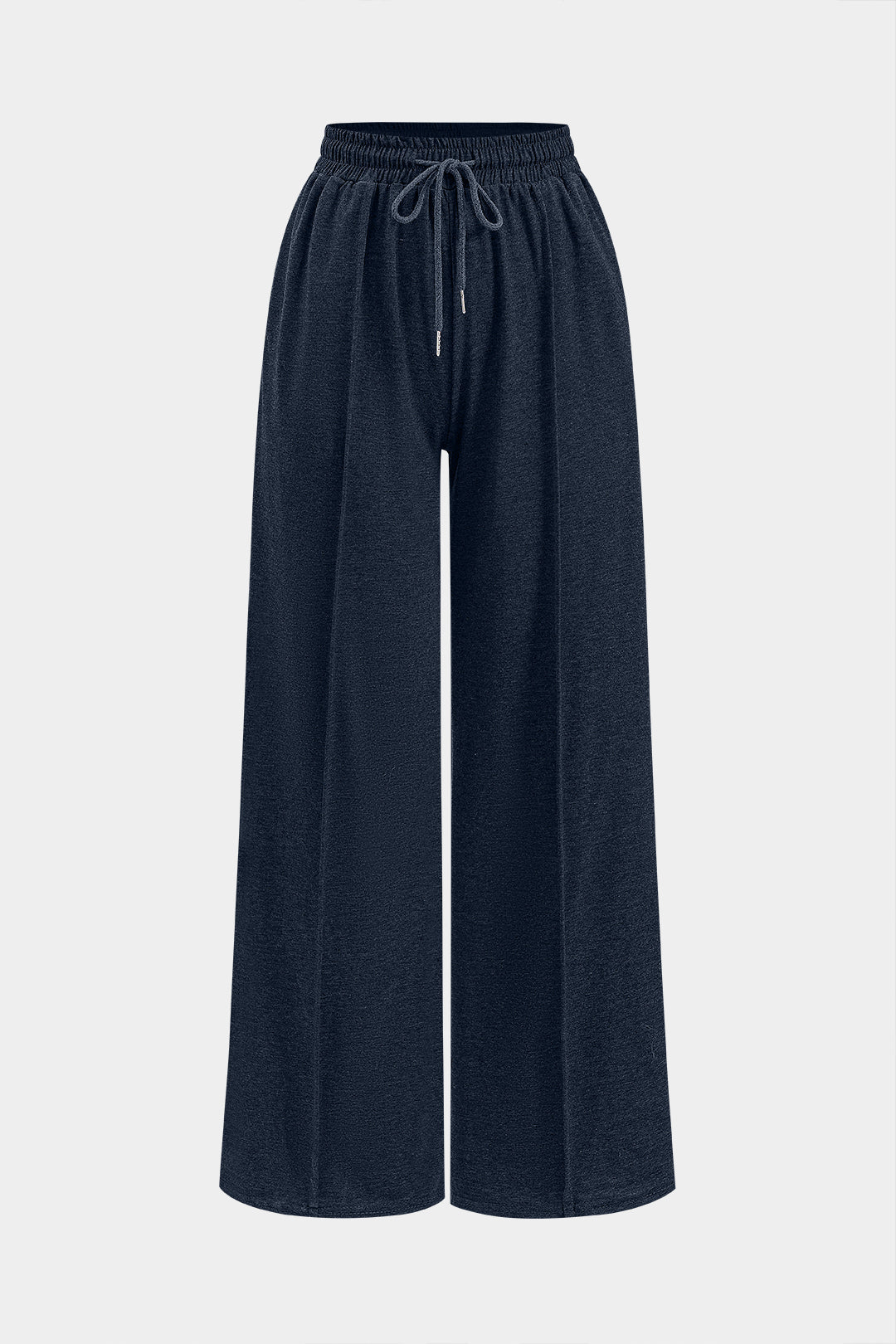 Pleated Tie Front Wide Leg Trousers in Jersey Fabric