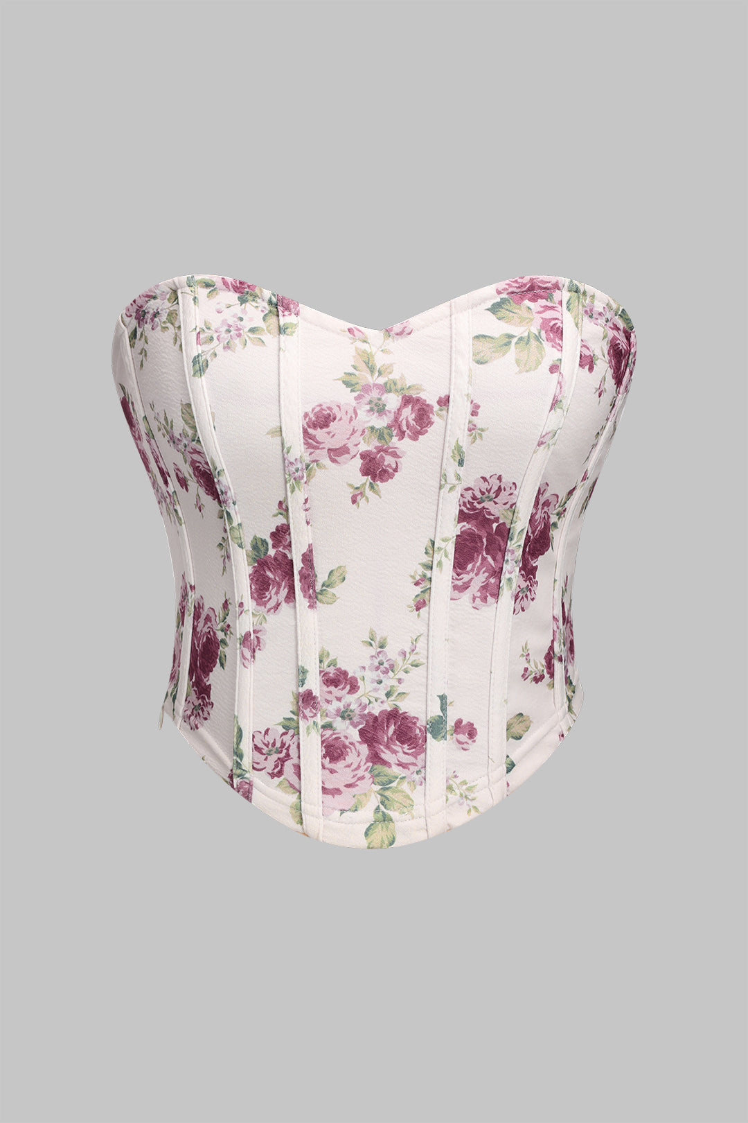 Floral Print Zipper Bustier Tube Top