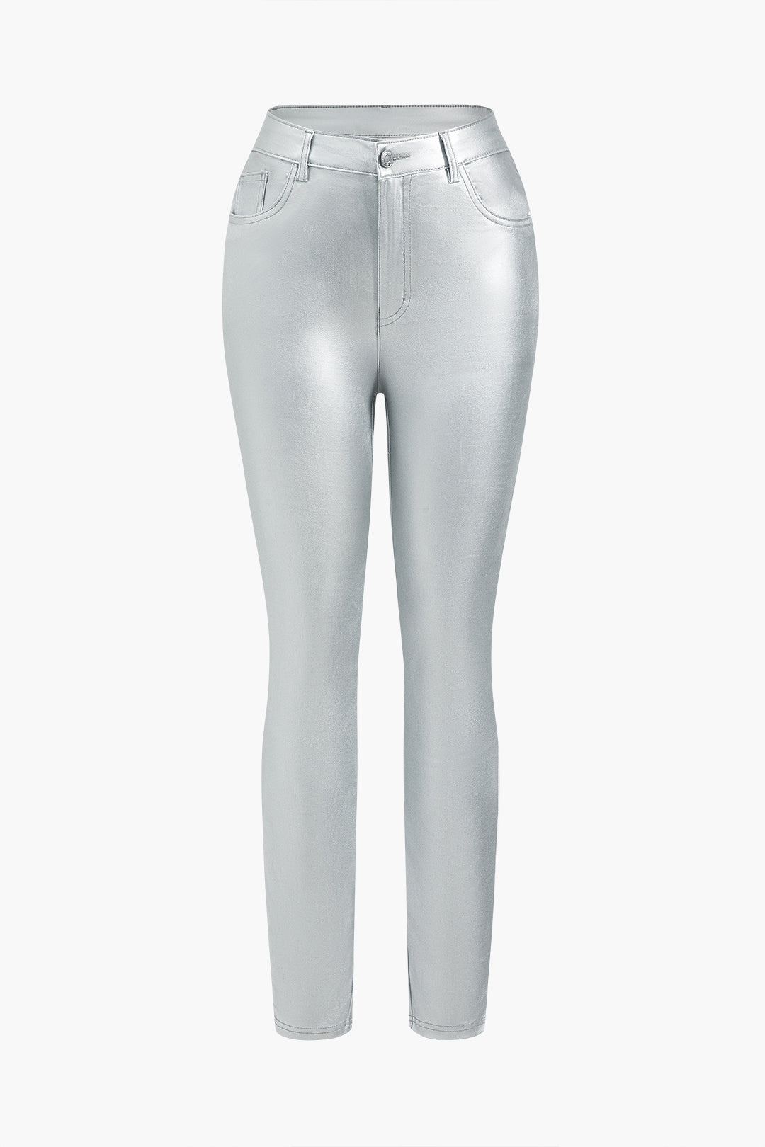 Fitted Basic Faux Leather Trousers